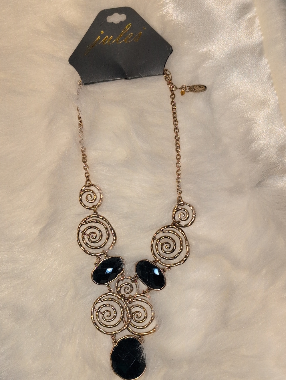 Joules Gold Tone Spiral Necklace with Black Faceted Stones